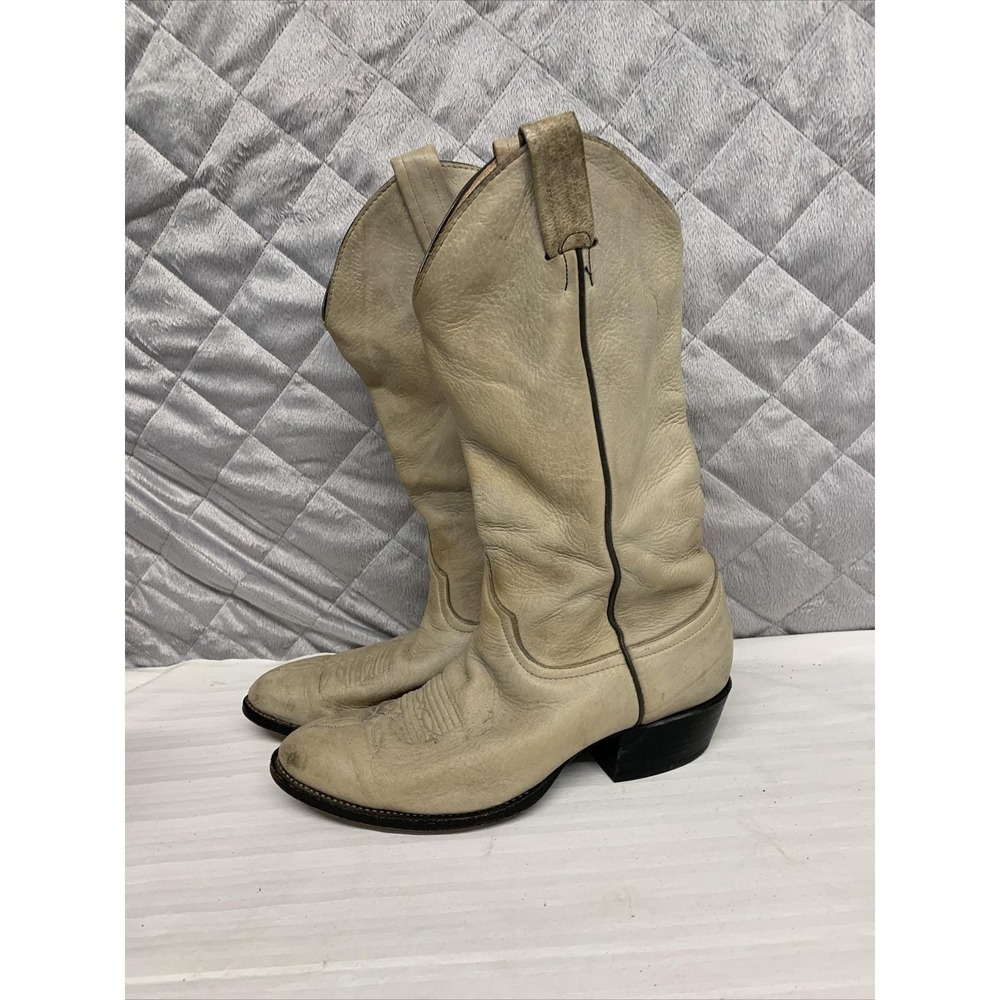 Larry Mahan Cowboy‎ Boots Size 6 Bone Tall Heeled White Leather Vintage Soft